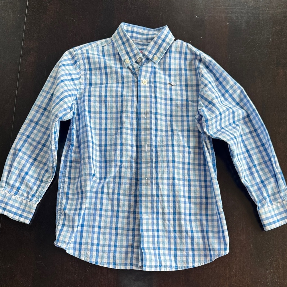 Vineyard Vines Kids Blue and White Plaid Button-Down Shirt